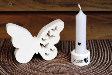 Deko - Schmetterling mit Stabkerzenhalter "HOME" - im Set