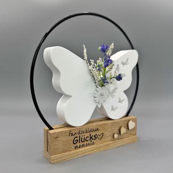 Deko - Schmetterling mit schwarzem Metallring & blauen Blüten
