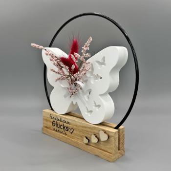 Deko - Schmetterling mit schwarzem Metallring & roten Blüten