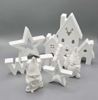 Preview: Deko Set: Lichterhaus groß mit LED-Beleuchtung, 2 Weihnachtswichtel 