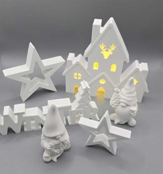 Deko Set: Lichterhaus groß mit LED-Beleuchtung, 2 Weihnachtswichtel 