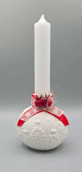 Kugel-Stabkerzenhalter mit Stabkerze - Motiv "Schneeflocke"