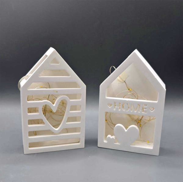 Deko - 2er Pack Lichthäuschen "Herz & Home" incl. LED-Lichterkette