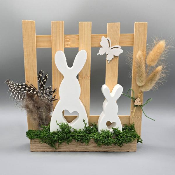 Deko - 2 Hasen am Gartenzaun