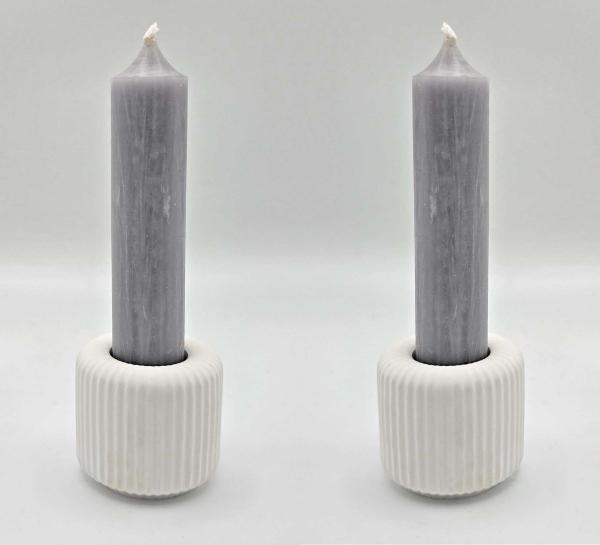 Deko - 2er Set Stabkerzenhalter "geriffelt" mit Stabkerze